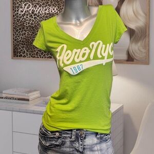 Aeropostale Vintage Y2K V-Neck Baby Tee - Lime Green
